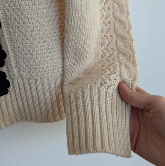 J. Crew Wool Embellished Cable Knit Turtleneck Sweater W/ Lace Detailing Ivory S - Picture 8 of 10